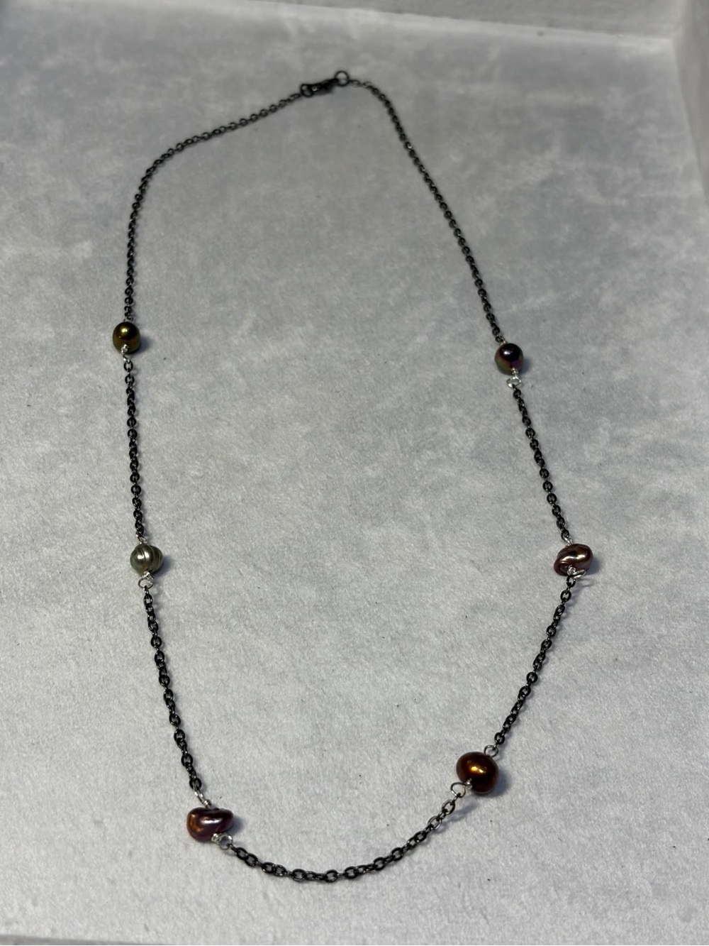 Black Chain Necklace with Multicolor Freshwater Pearls